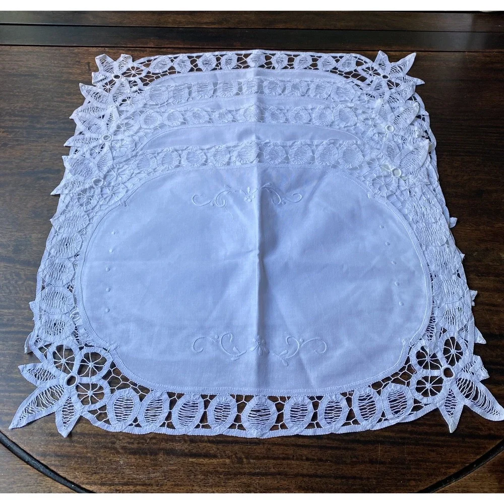VNTG 4PCS Battenburg Lace Placemats Hand Embroidery 14x19
